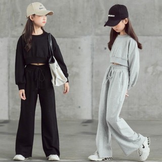 Bộ Nỉ Thu Đông Dài Tay Croptop Cho Bé Gái Từ 15 Đến 40Kg NaNa Store