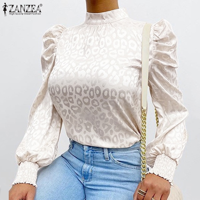 Áo kiểu Zanzea tay dài phồng cổ đứng phong cách Châu Âu cho nữ