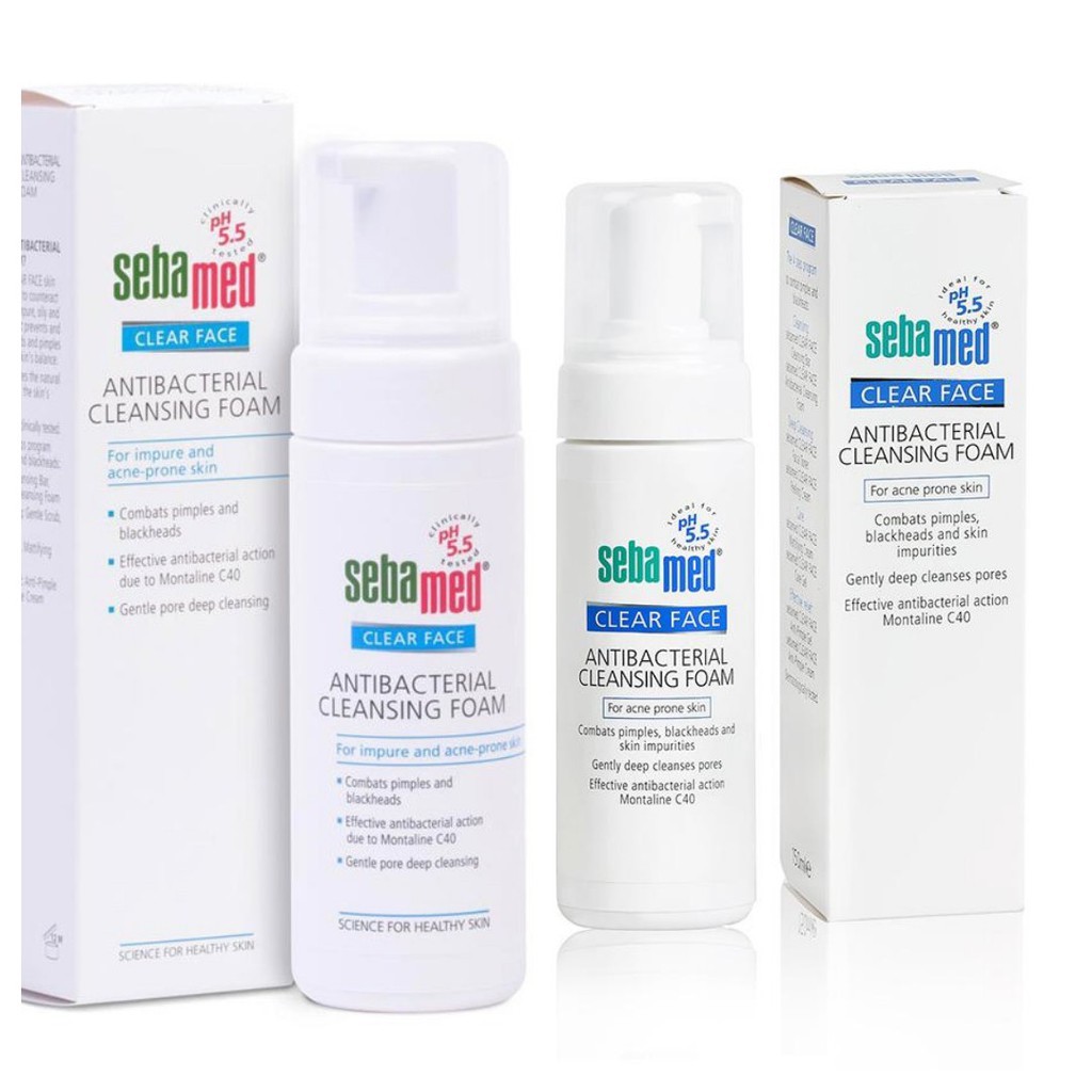 Sữa Rửa Mặt Tạo Bọt Dành Cho Da Mụn Sebamed Clear Face Antibacterial Cleansing Foam pH 5.5 (50ml & 150ml)