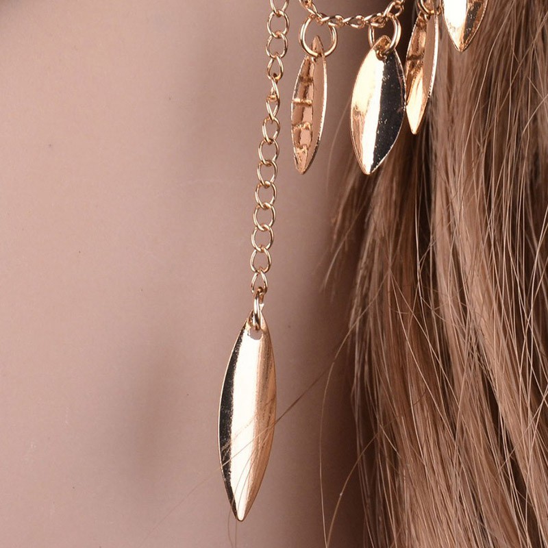 Khuyên tai tua rua dáng dài nối vành tai hình lá rơi thanh lịch cho nữ