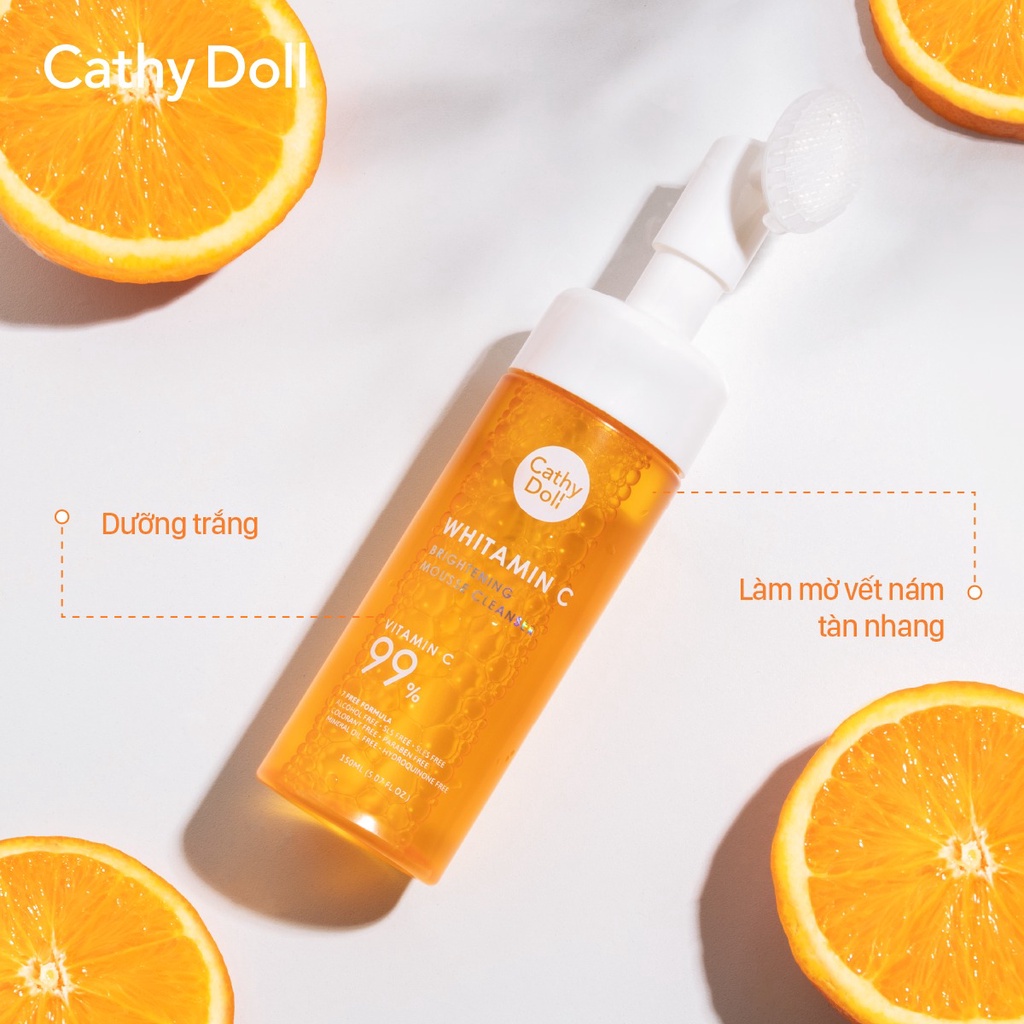 Bọt rửa mặt dưỡng trắng da mờ thâm Cathy Doll Whitamin C Brightening Mousse Cleanser 150ml