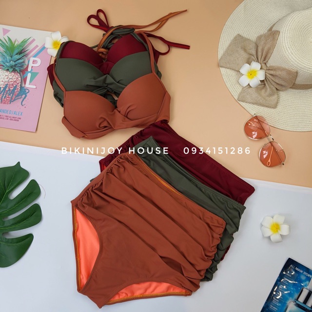 (Sale lấy vốn) Bikini lưng cao nâng ngực ba màu