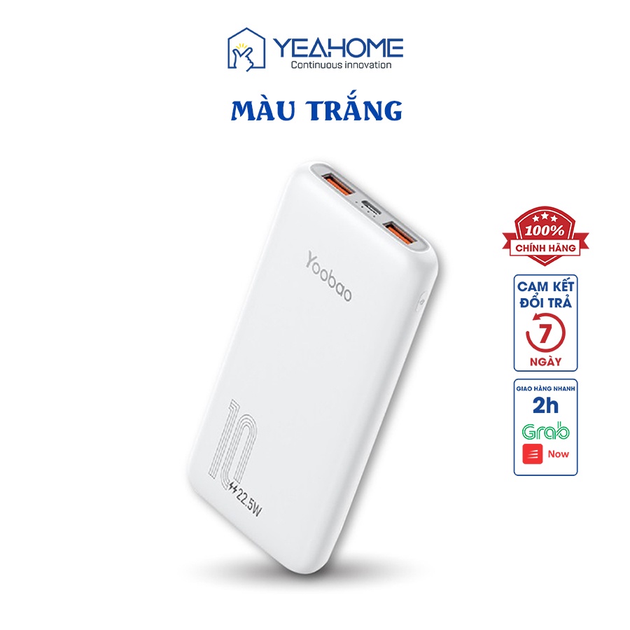 Sạc dự phòng 10000mAh Yoobao D10Q 2 cổng USB - Hỗ trợ sạc nhanh - Hàng chính hãng - Bảo hành 6 tháng 1 đổi 1