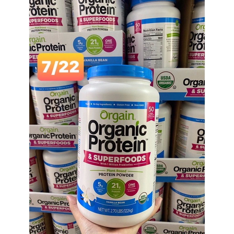 🍀 Bột Đạm Thực Vật Hữu cơ của Mỹ ORGAIN Organic Protein & Superfoods Plant Based Protein Powder 1224g hương Vani🍀