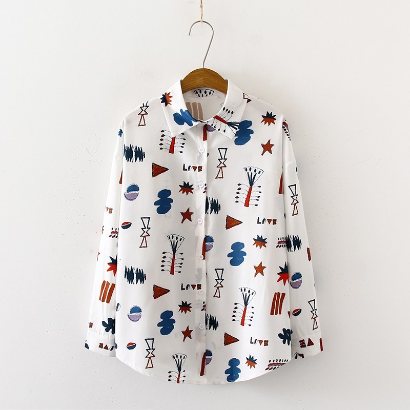 Áo sơ mi nữ ngắn tay dáng rộng in họa tiết hoạt hình | BigBuy360 - bigbuy360.vn