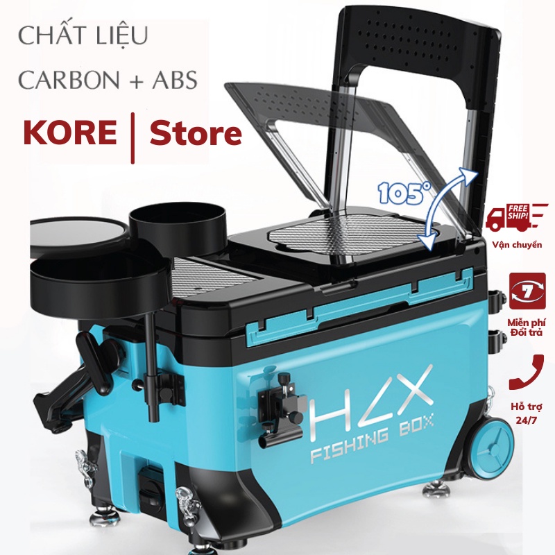 Thùng câu đài HZX 36L mẫu mới 2023 chất liệu Carbon & ABS, Thùng câu cá đa năng dùng mọi địa hình