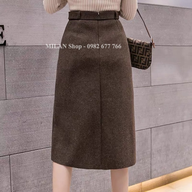 Chân váy dạ dài qua gối kèm đai hàng khuy giả túi phom rộng | BigBuy360 - bigbuy360.vn