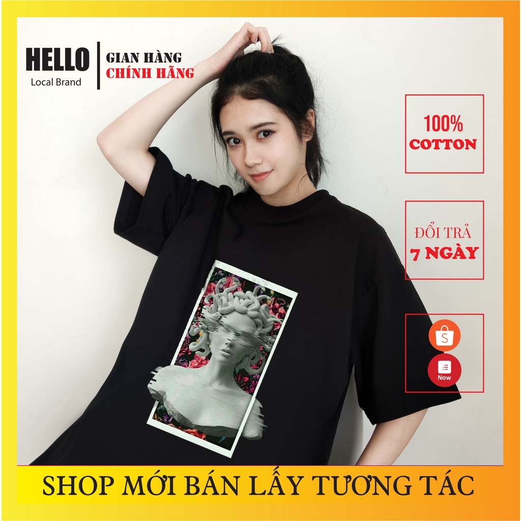 Áo thun tay lỡ nam nữ freesize phông form rộng dáng Unisex, mặc lớp, nhóm, mặc đôi ... in hình Hello Medusa_Ap12 | BigBuy360 - bigbuy360.vn
