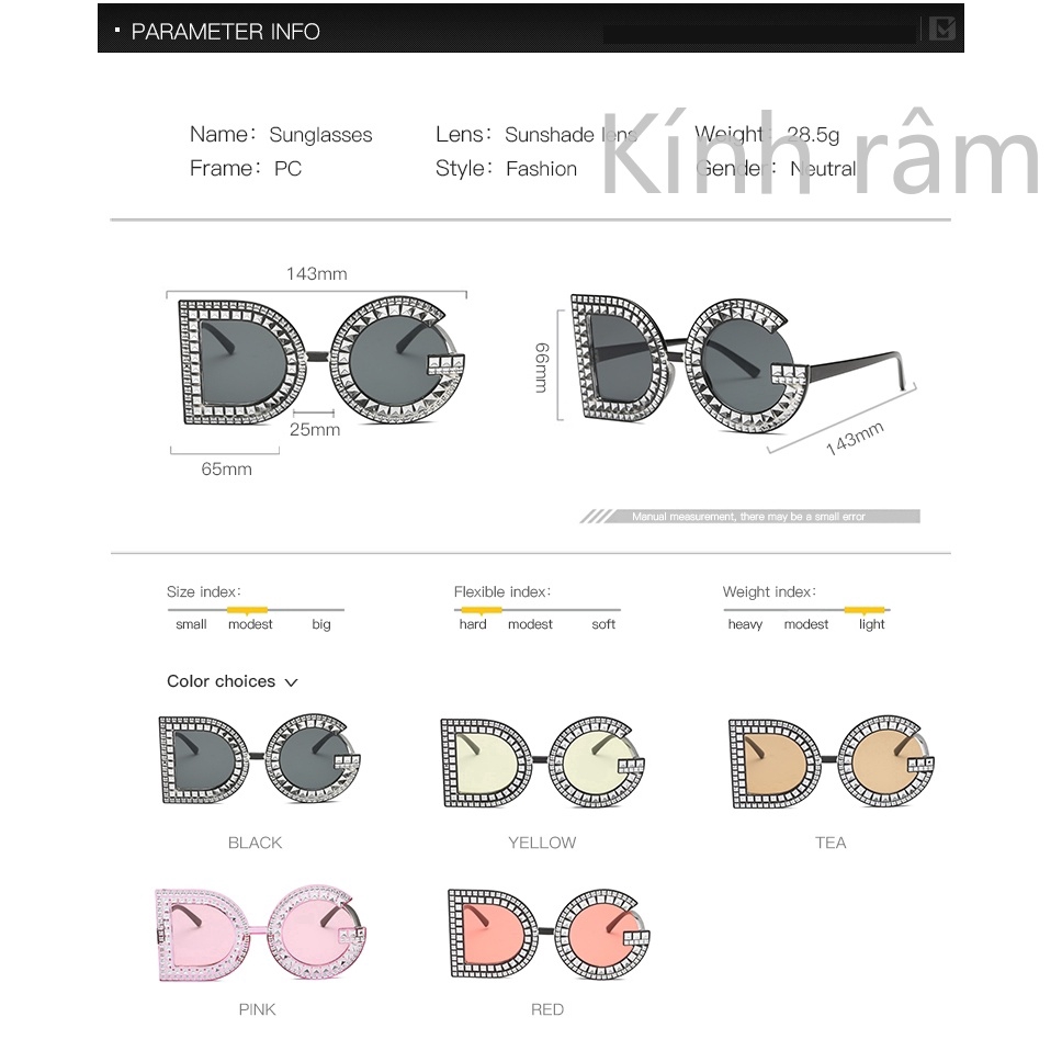 Kính mát cỡ lớn đính đá thời trang hình chữ cái phong cách Âu Mỹ cho nữ