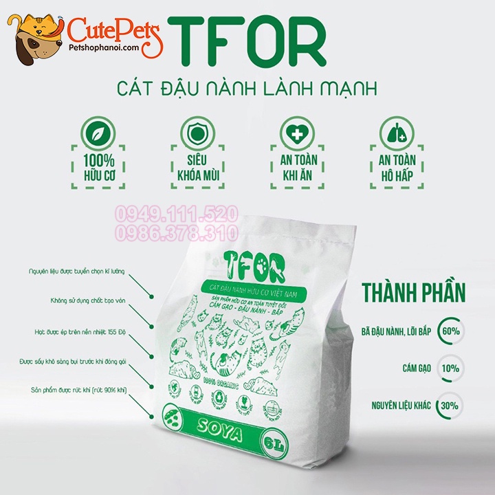 Cát vệ sinh mèo đậu nành hữu cơ đổ được bồn cầu TFOR 6L - phukienthucung