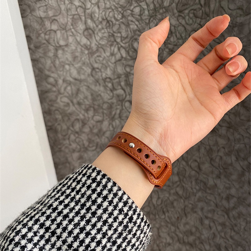 Dây đeo mỏng bằng da thật thích hợp cho đồng hồ thông minh apple iwatch dòng 44mm 42mm 40mm 38mm 7 6 se 5 4 3