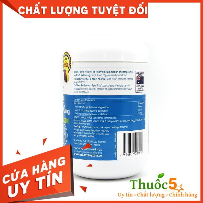 NATURE'S WAY Odourless Fish Oil Viên Uống Dầu Cá Tăng Cường Sức Khoẻ Tự Nhiên Không Mùi 1000mg Hộp 200 Viên
