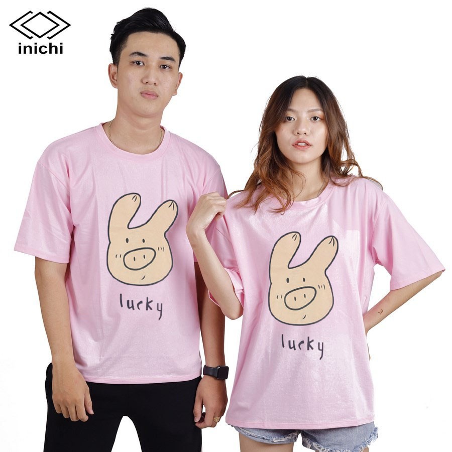 Áo thun Unisex INICHI tay lỡ form rộng phong các in hình chú heo lucky - IC659