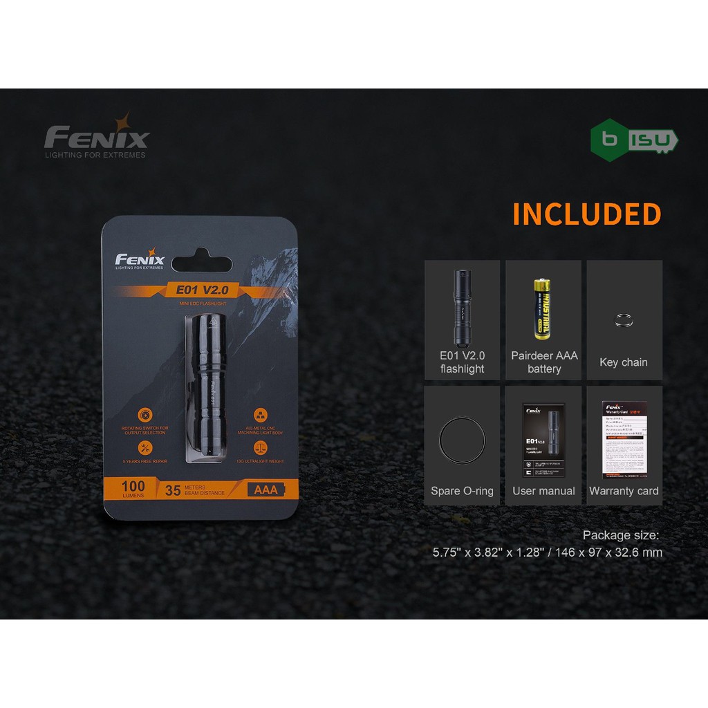 [Mã SKAMLTSM9 giảm 10% đơn 99K] ĐẠI LÝ ĐỘC QUYỀN FENIX - Đèn pin Fenix - E01 V2.0 (đen) - 100 Lumens