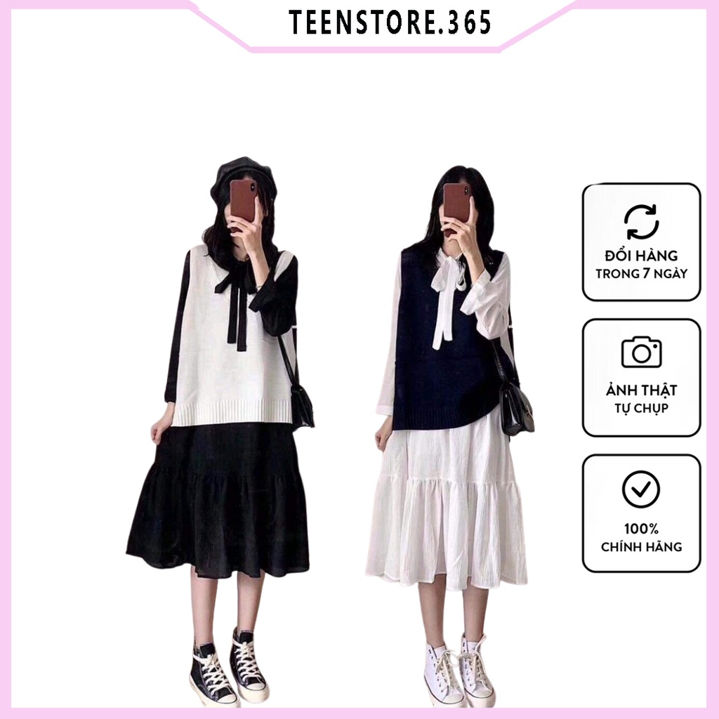 váy cổ nơ chất đũi mềm chất xịn hot  teenstore.365