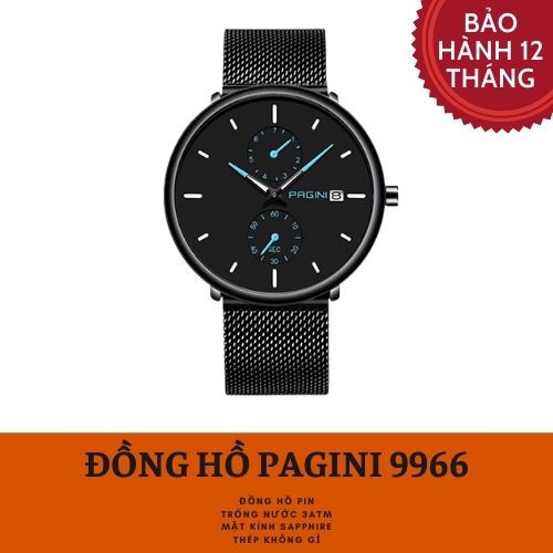 Đồng Hồ Nam PAGINI PA9966 Dây Titanium Cao Cấp - Đồng Hồ Kim-Kim Dạ Quang Có Lịch Ngày- BH Hãng 12 Tháng