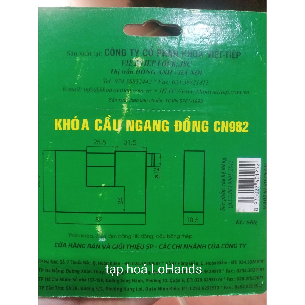 KHÓA VIỆT TIỆP CẦU NGANG ĐỒNG CẦU 12