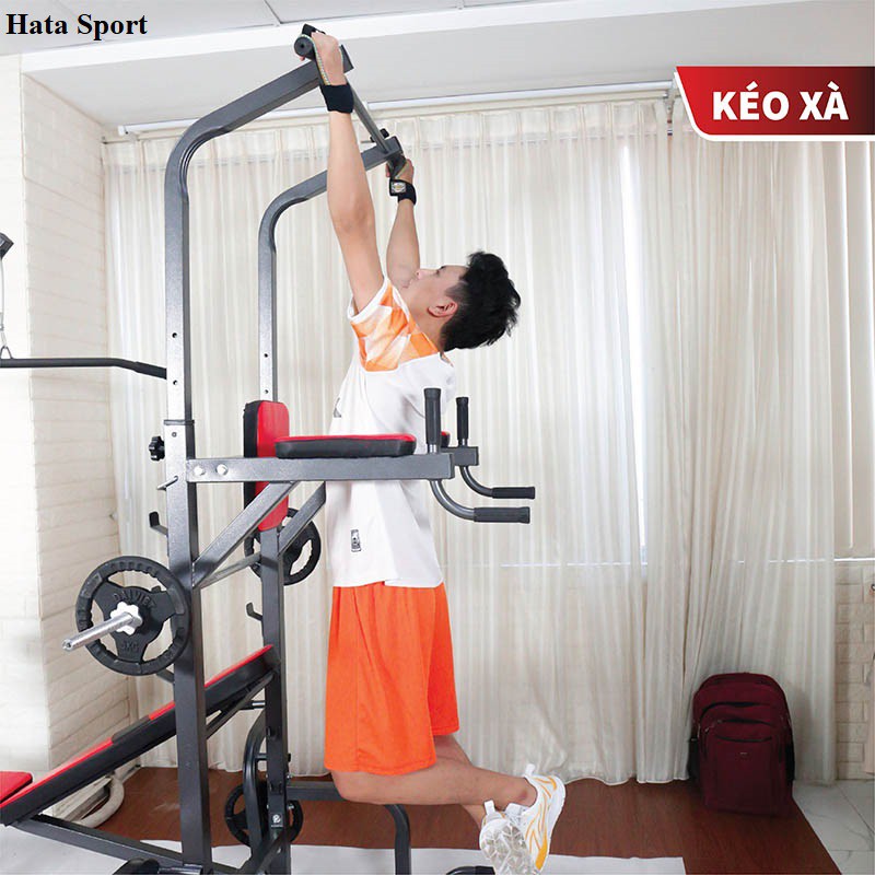 Combo Giàn tạ đa năng kết hợp xà đơn xá kép HT8211 kèm đòn inox 1m5 và 50kg tạ gang (GIAM SIP LH 0394042721)