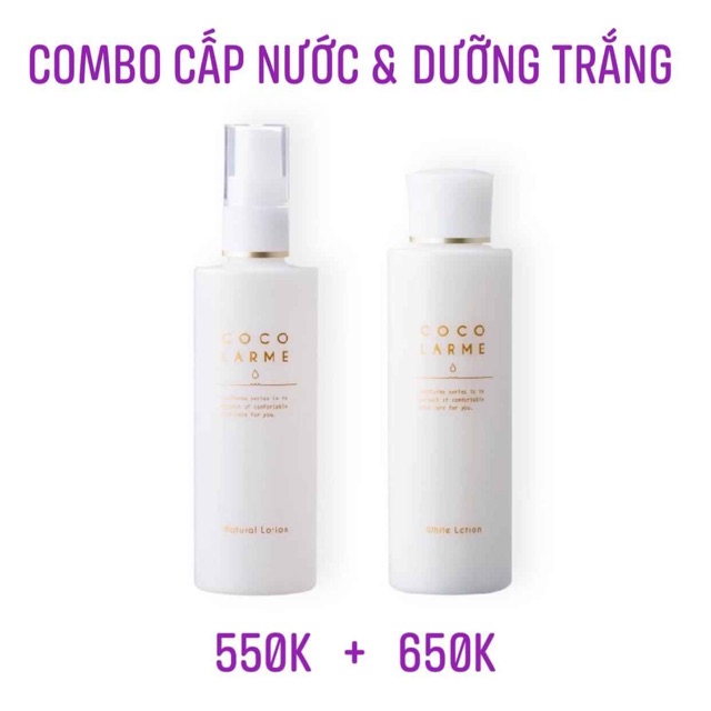 Combo COCOLARME Cấp Nước, Dưỡng Trắng: Cocolarme Natural Lotion và Tinh Chất Dưỡng Trắng Cocolarme White Lotion