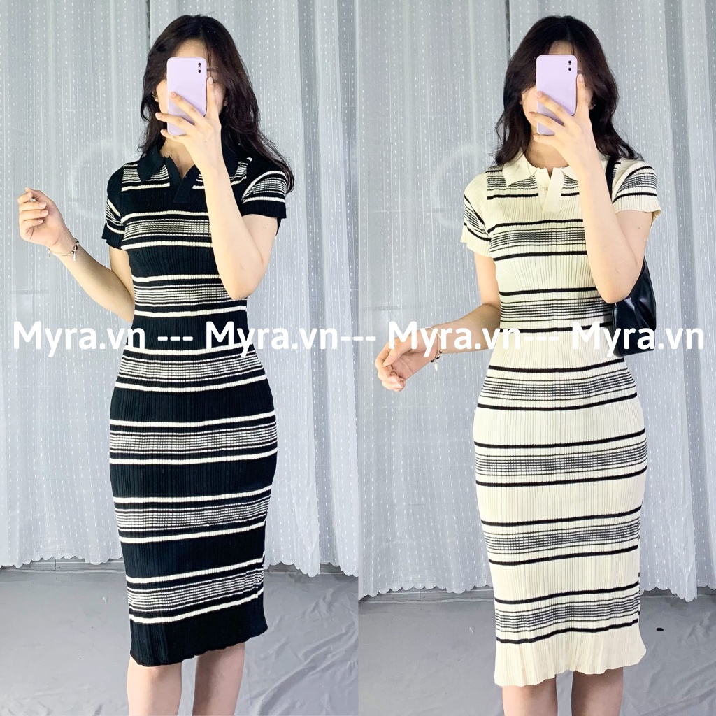 Váy len kẻ body Myra tôn dáng - vaylenkebody