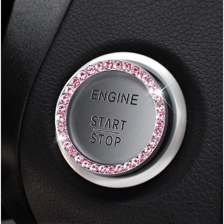 Ốp Đính Đá nút start stop Xe Hơi, Màu hồng, màu trắng và xanh, ốp trang trí nút khởi động xe hơi