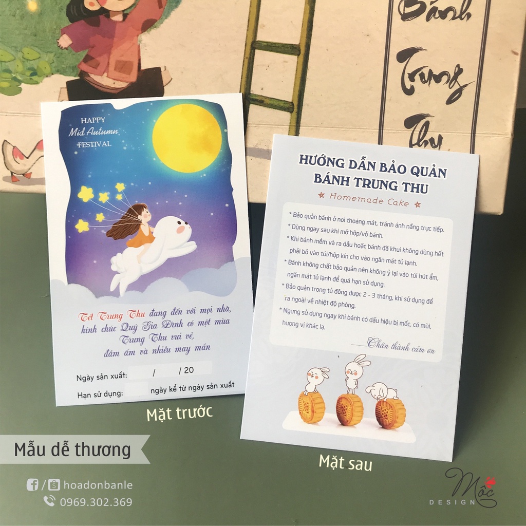 Thiệp ghi hạn sử dụng bánh Trung thu - mẫu Dễ thương