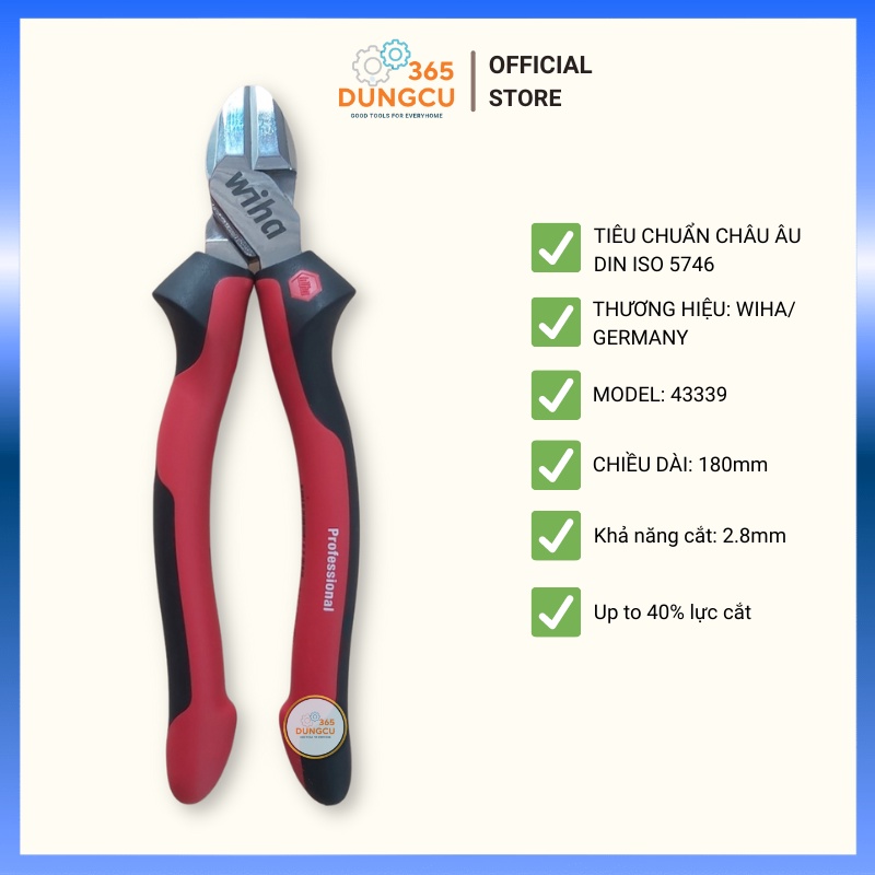 Kìm cắt Wiha 43339 PRO Germany 180mm - Hàng chính hãng