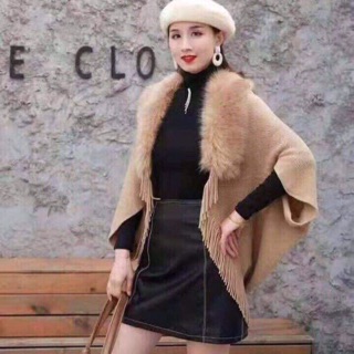 Áo choàng len cổ lông siêu đẹp