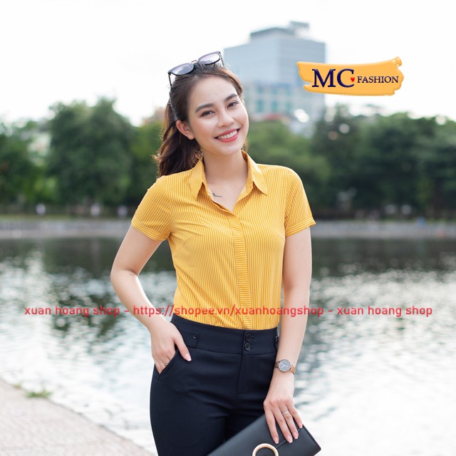 Áo Sơ Mi Nữ Đẹp Kiểu Công Sở Kẻ Sọc, Tay Ngắn Cộc Mc Fashion, Trắng, Hồng, Đỏ, Xanh Tím Than, Size Đủ, Vải Mát A631