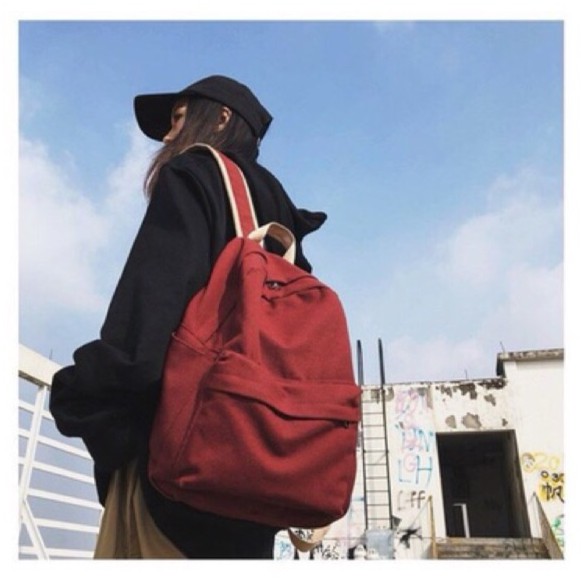 Balo Vải Canvas Basic Trơn Màu Solid Balo Học Sinh Phong Cách Hàn Quốc Đơn Giản
