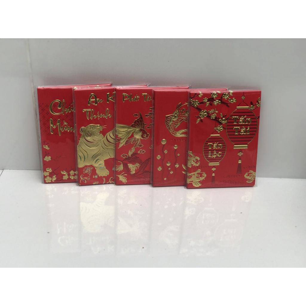 Bao lì xì 2022 combo 6 cái Phong bao lixi tết đẹp in chữ nổi 3D truyền thống mới lạ dễ thương độc đáo [VPP Huy Phát]