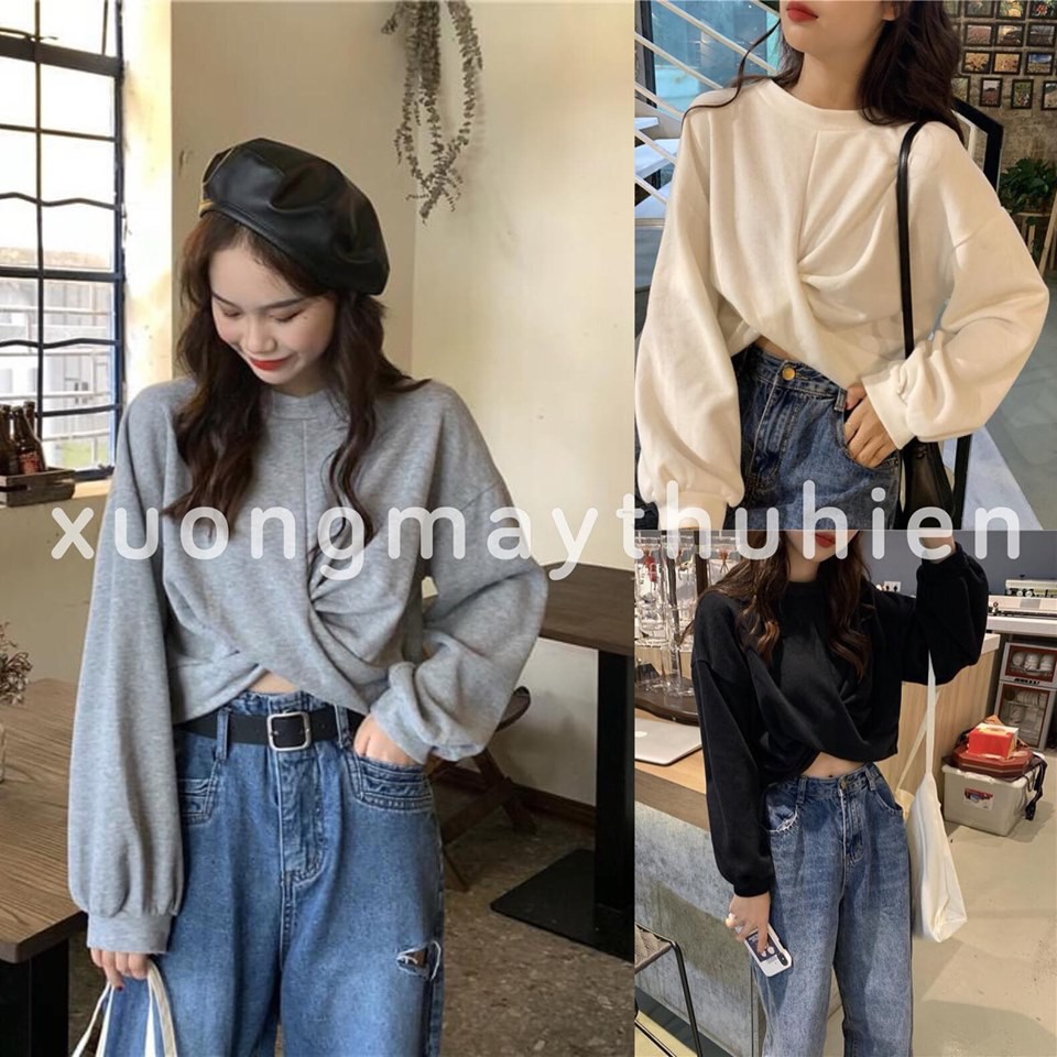 [ 3 màu ] ÁO CROPTOP DÀI TAY XOẮN BỤNG / ÁO CRT TAY DÀI XOẮN EO