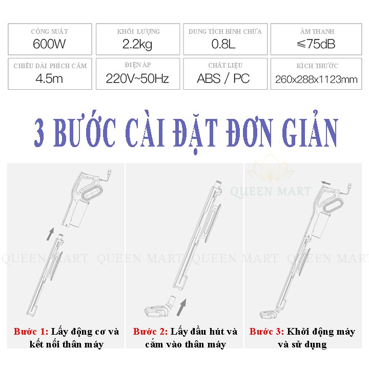 Máy hút bụi cầm tay Deerma - Máy hút bụi gia đình, Công nghệ lốc xoáy, Thiết kế tay cầm 2in1 – Q001