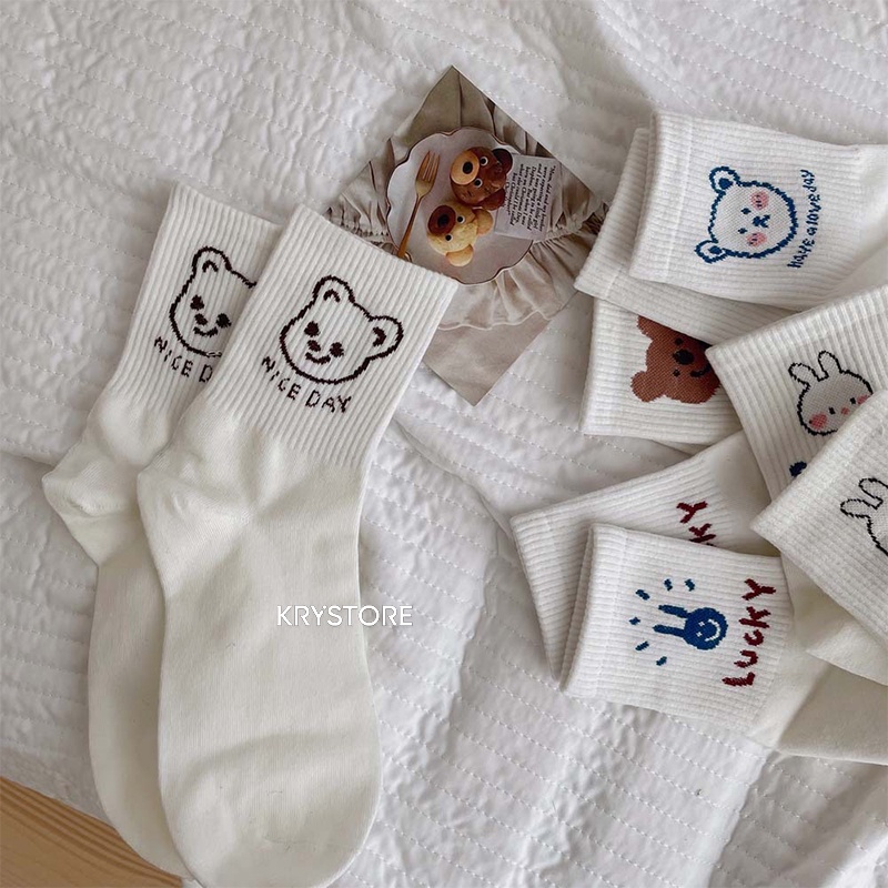 Set 5 đôi tất gấu Lucky cao cổ chất đẹp ST05