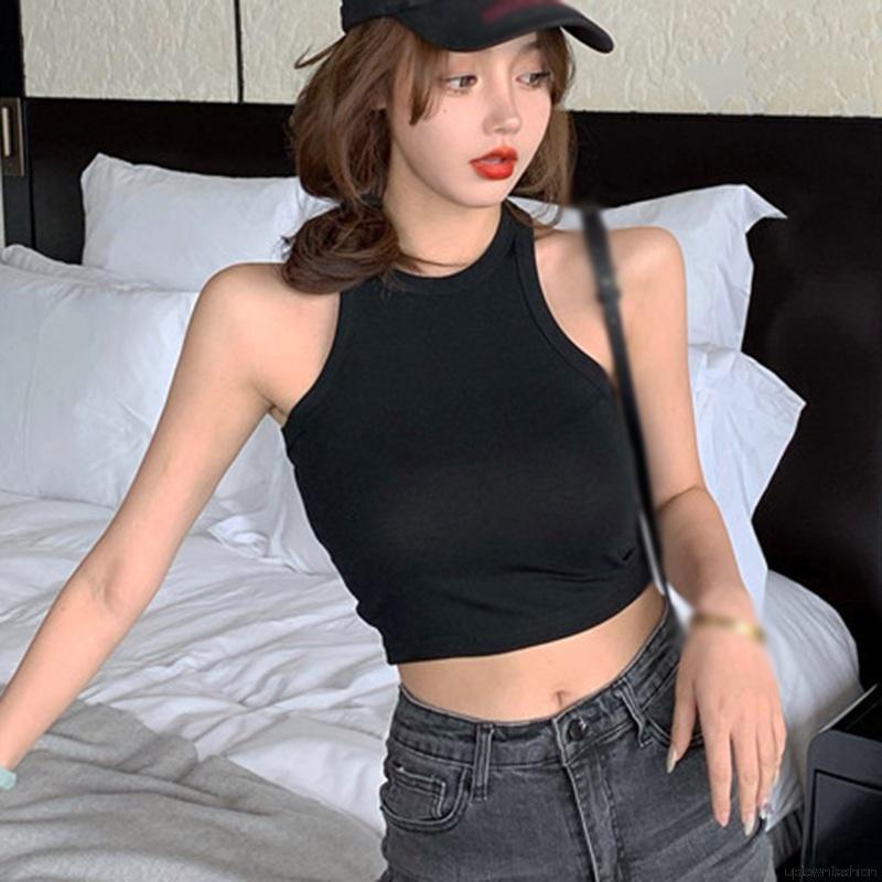 Áo croptop sát nách cổ trong thiết kế đơn giản thời trang cho nữ