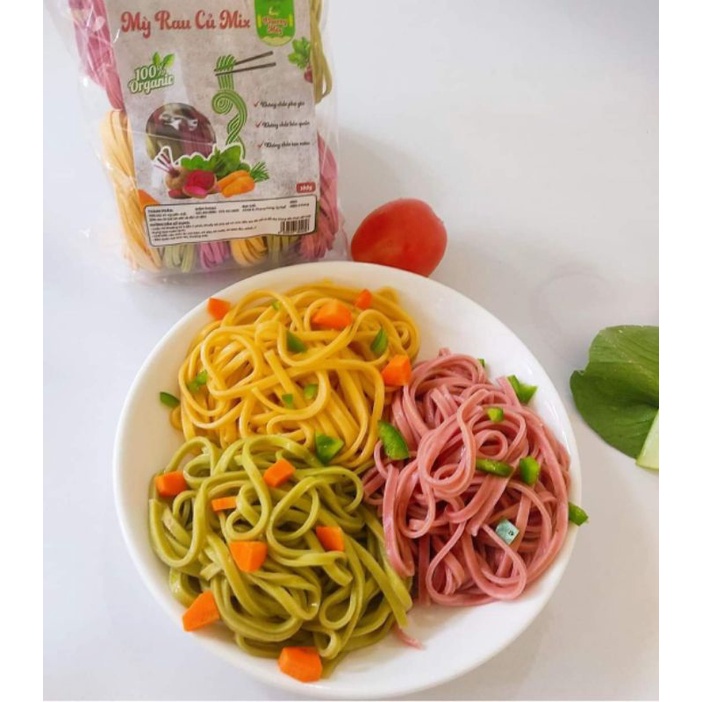 Mì rau củ organic mix 3 vị gói 300 gram, mì tươi organic,Giảm Cân, ăn chay, ăn kiêng, không chiên nóng, tốt cho tiêu hóa