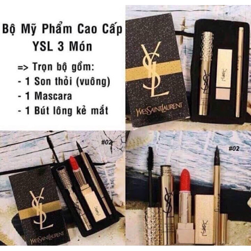 Bộ mỹ phẩm 3 in 1 YSL gồm 1son môi + 1mascara + chì kẻ mắt nước