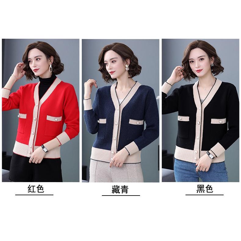 Áo Khoác Cardigan Dệt Kim Dáng Rộng Ngắn Mùa Xuân Thu Hàn Quốc Mới Cho Phụ Nữ Trung Niên