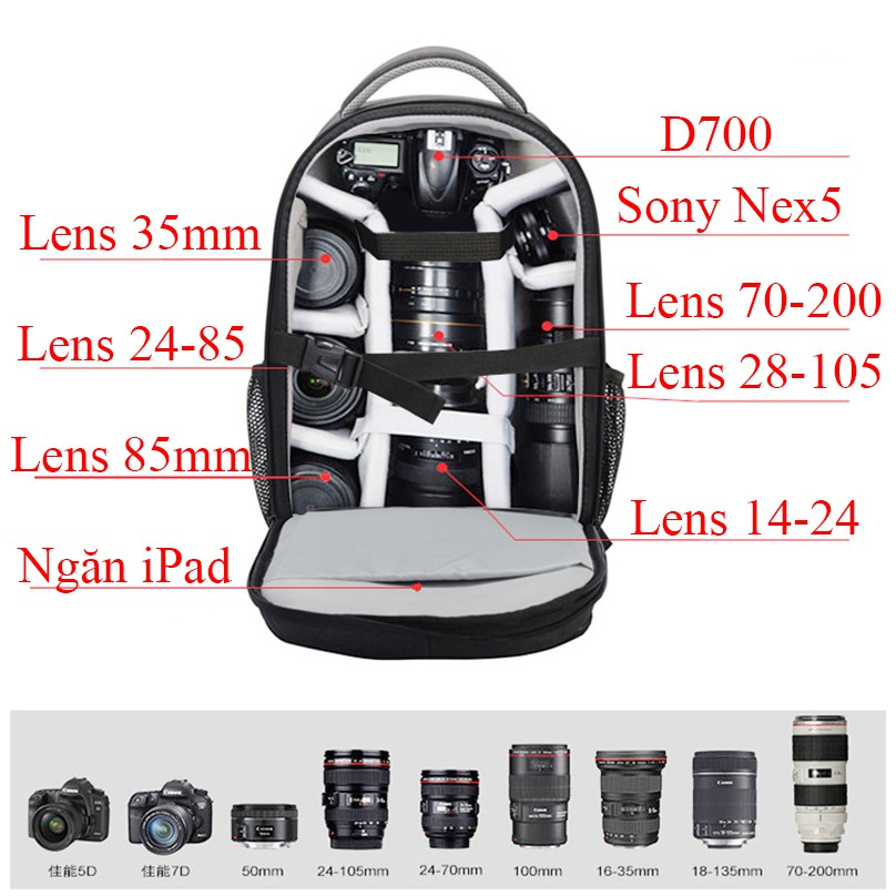 Balo máy ảnh full photo Aciq size lớn
