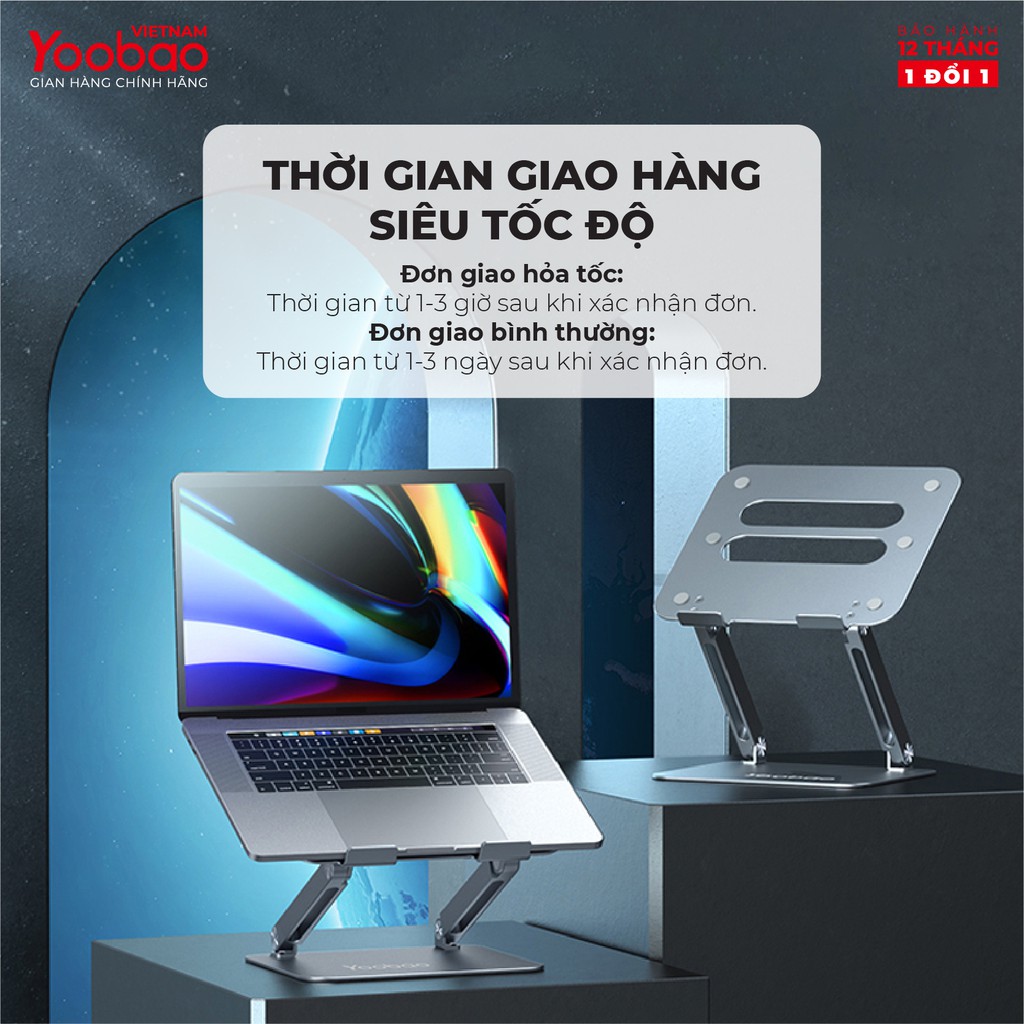 Giá đỡ laptop nhôm Yoobao PB-03 Điều chỉnh độ cao Tản nhiệt laptop - Hàng phân phối chính hãng Bảo hành 12 tháng 1 đổi 1