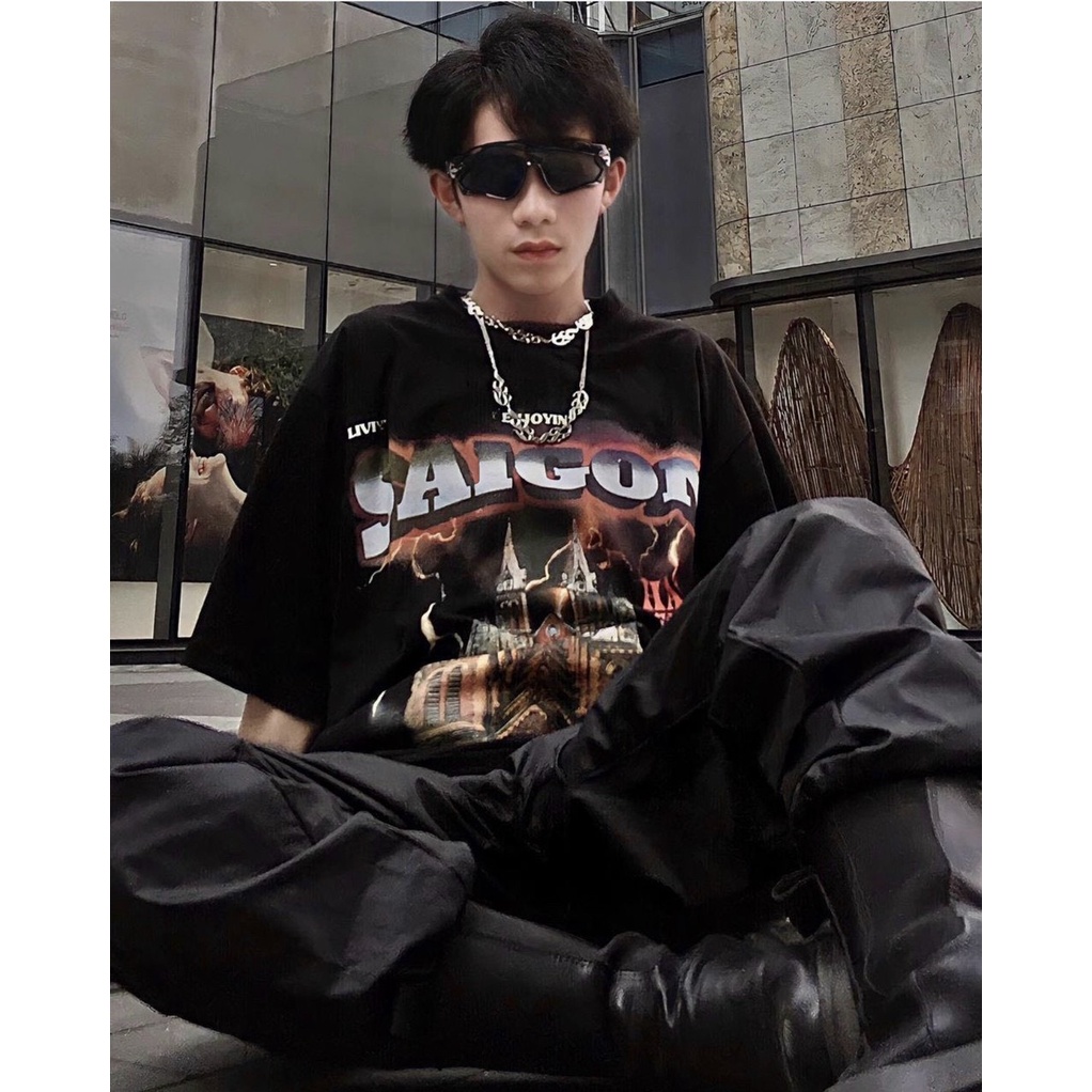 Áo thun Hades SAIGON SPIRIT BLACK nam nữ áo thun tay lỡ hades sài gòn Full tag