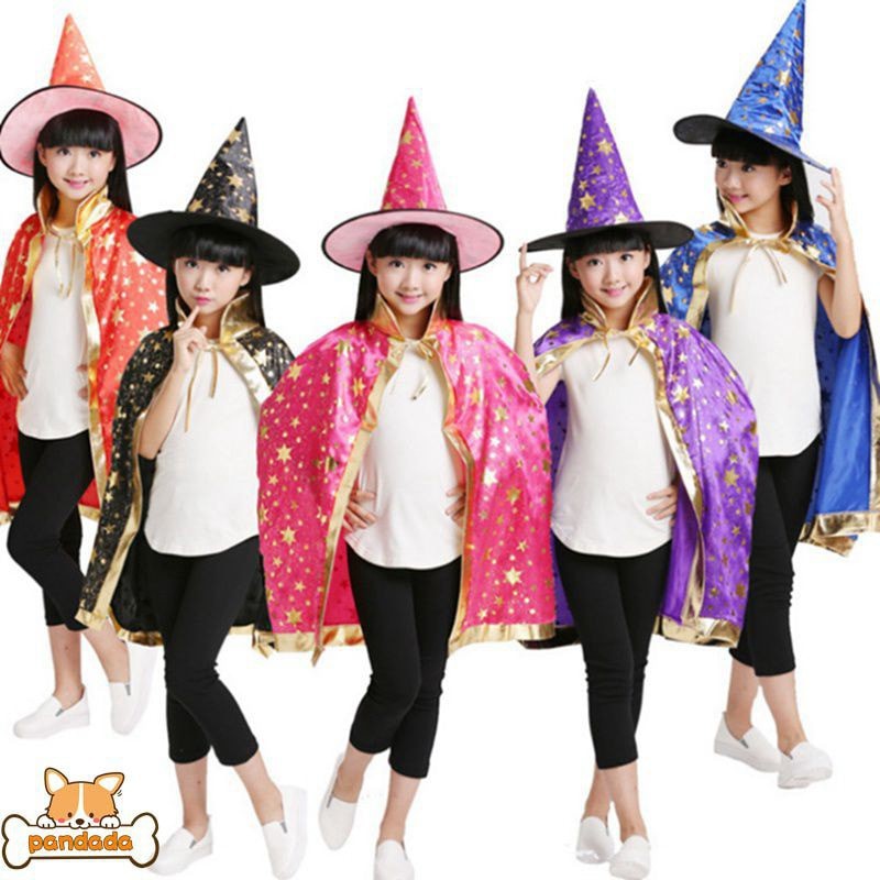 Bộ áo choàng Halloween - Loại 1 dày - Set áo choàng + nón phù thủy cho bé