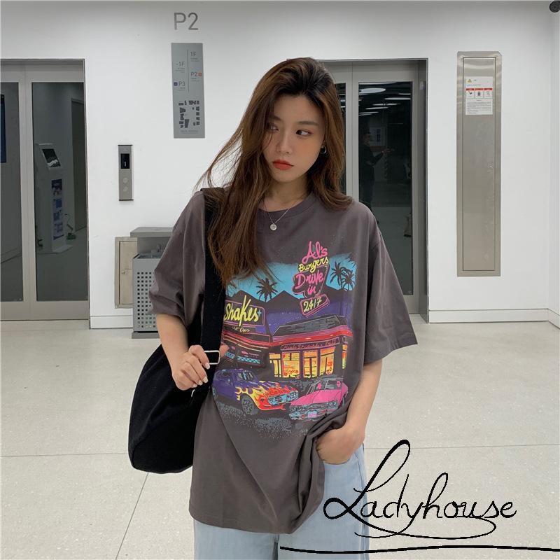 Áo thun tay lửng in họa tiết thời trang dành cho nữ