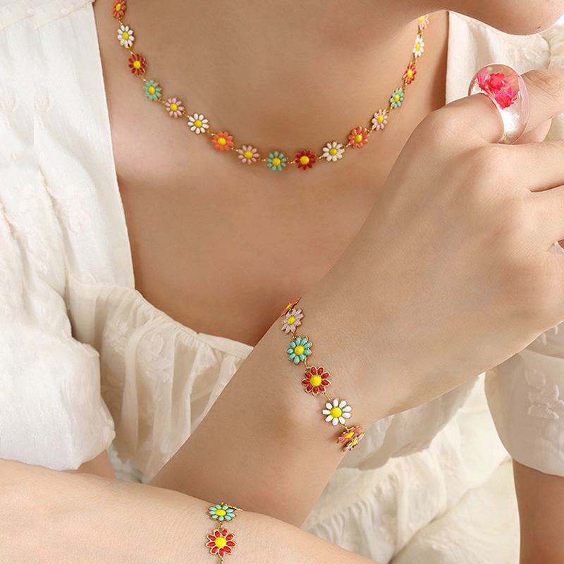 Vòng cổ Choker Nhiều Màu Họa Tiết Hoa Cúc Phong Cách Hàn Quốc Thời Trang Cho Nữ