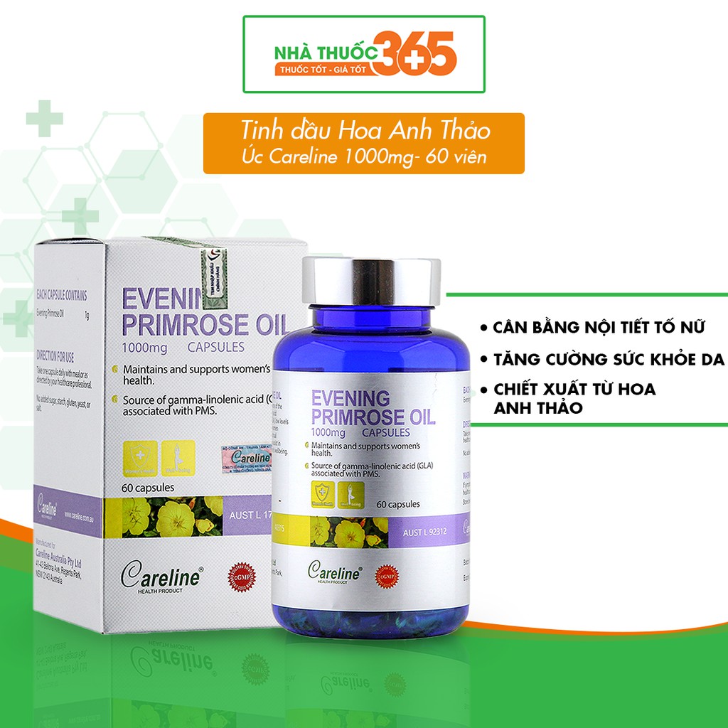 Viên Uống Tinh Dầu Hoa Anh Thảo Úc Careline Evening Primrose Oil 1000mg Tăng Cường Sức Khoẻ Da Và Nội Tiết - 60 Viên