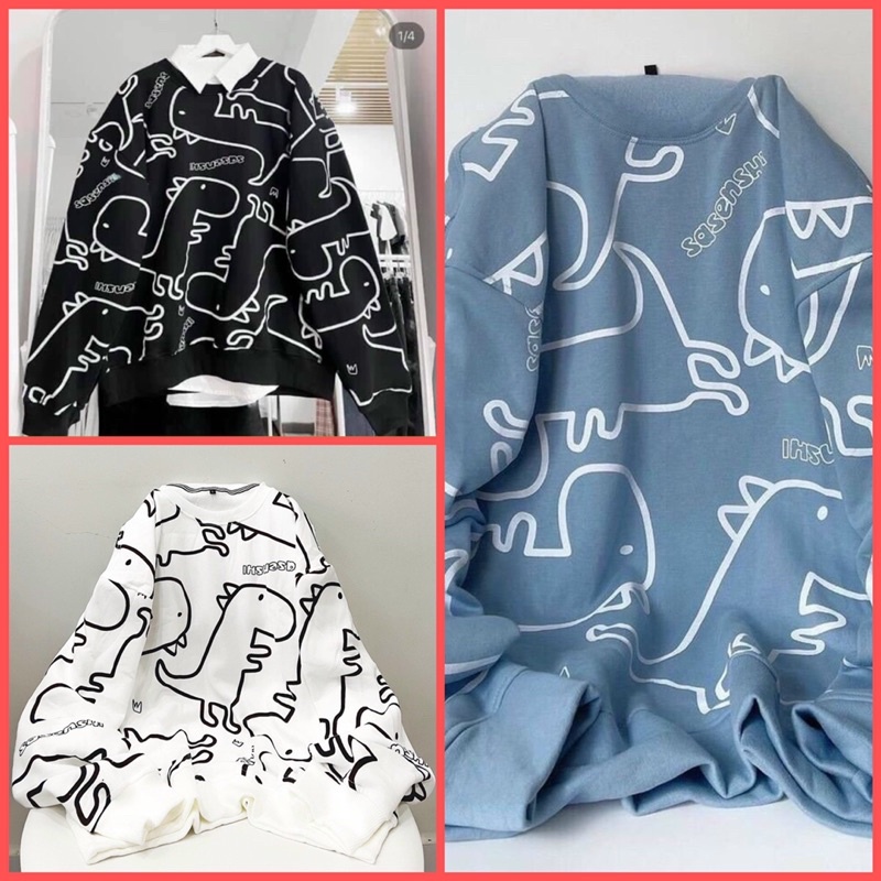 Áo Sweater Nỉ Khủng Long Unisex🎀freeship🎀mẫu hót 2021 chào thu, chất nỉ ngoại mềm tay , 3 màu Đen/Xanh/Trắng