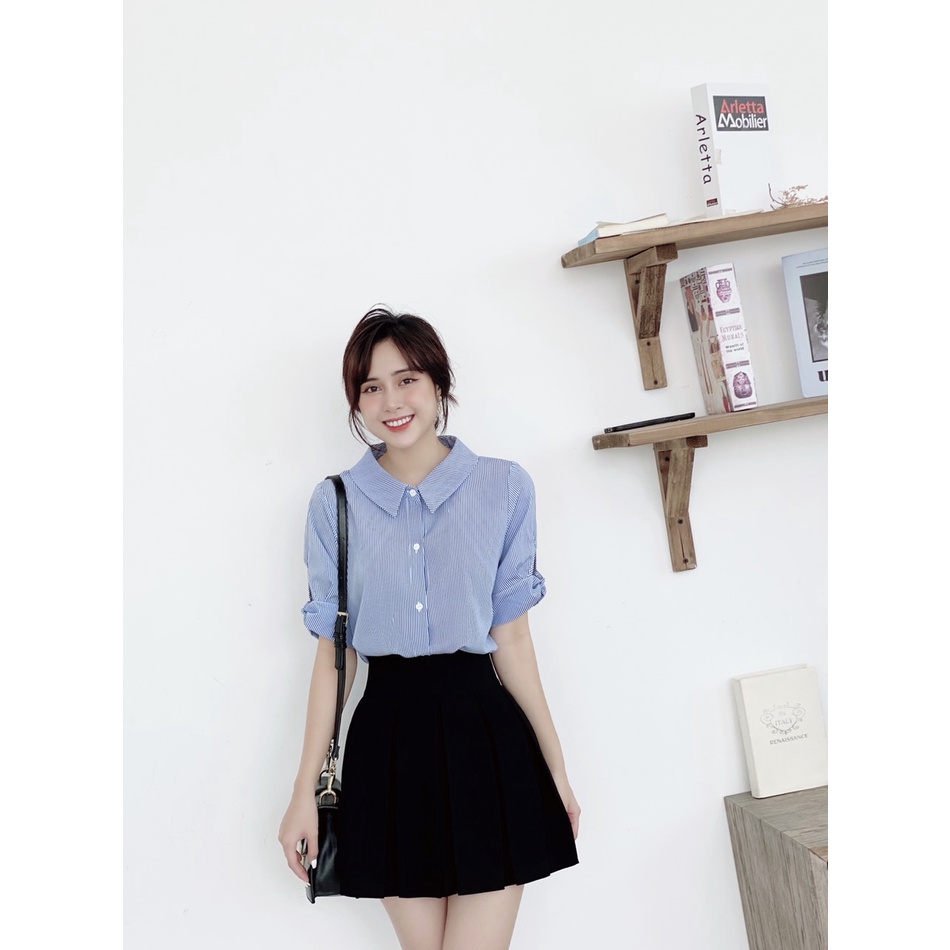 ÁO SƠ MI KẺ NỮ ĐẸP TAY CỘC AM143 ROSARA | BigBuy360 - bigbuy360.vn