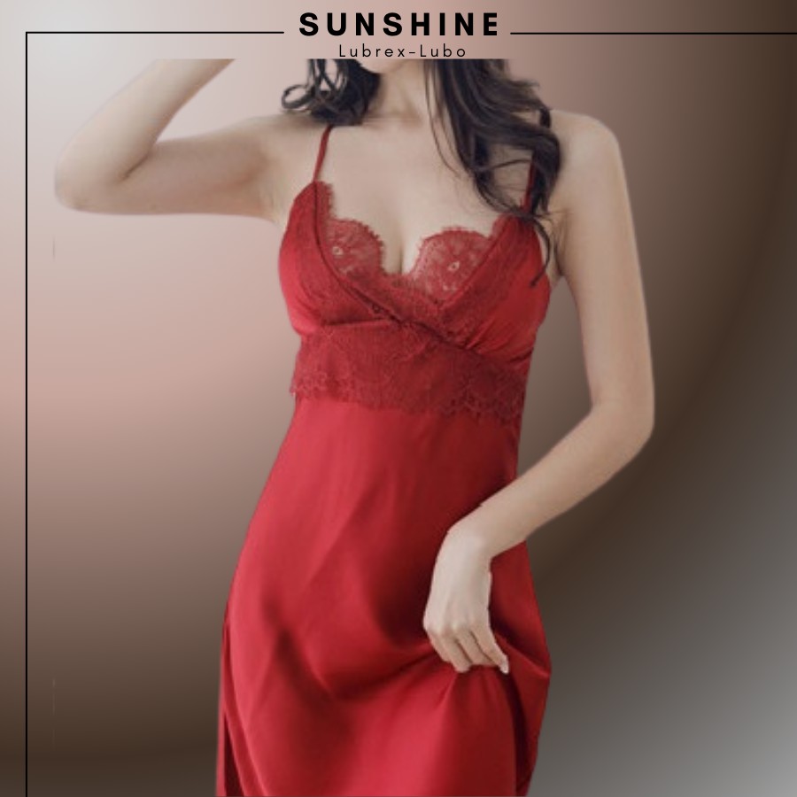 Váy ngủ lụa satin màu đỏ cao cấp kèm mút ngực - SUNSHINE-LUBREXLUBO VLMNT130