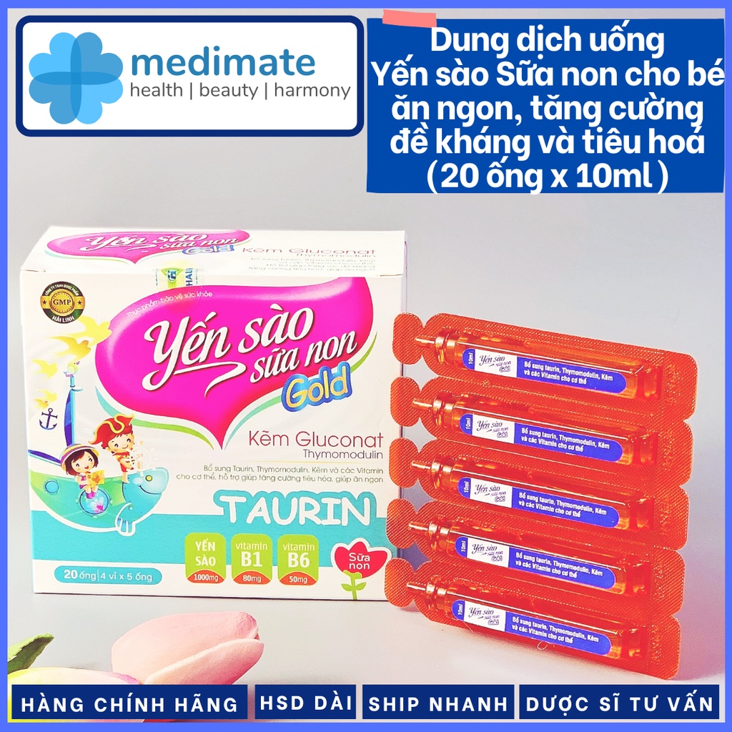 Siro Yến Sào Sữa Non Gold với Acid Amin, Kẽm và Vitamin cho bé ăn ngon, tăng cường miễn dịch (20 ống x 10ml)