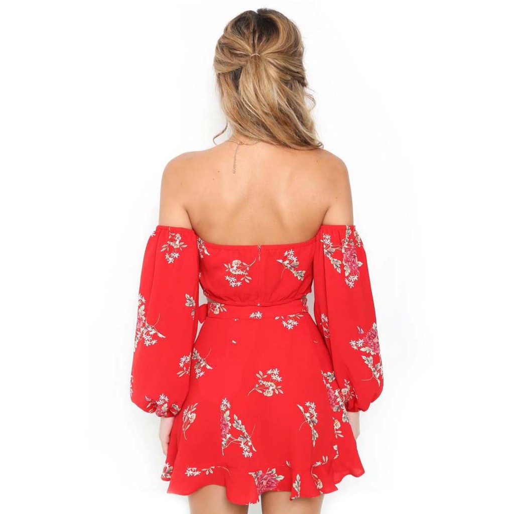 Set áo Croptop tay dài + chân váy bút chì phong cách Boho